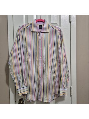 Tailorbyrd Collection Mens L Striped Long Sleeve Button Up Dress Shirt Colorful